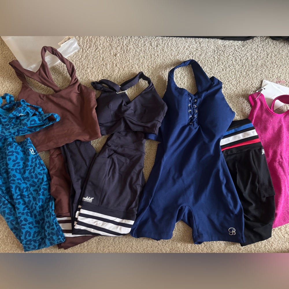 Bombshell Sportswear Leggings and Jumpsuits Collection - Blue, Brown, Pink